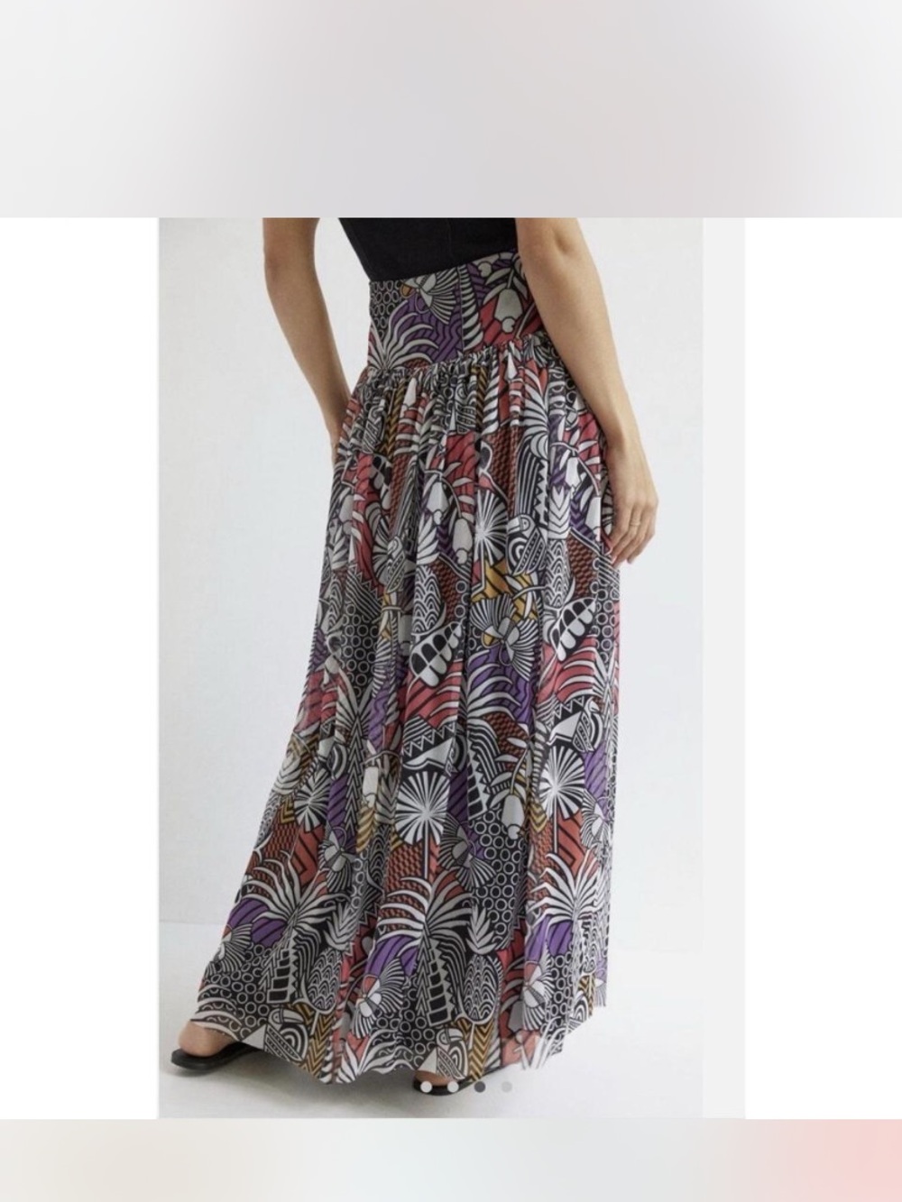 Farm Rio Anthropologie Black Waistband Floral Wave Maxi Skirt - Picture 3 of 9